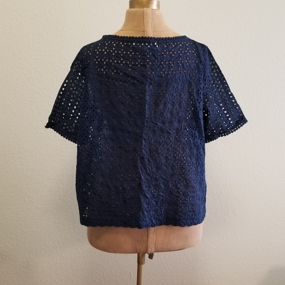 LOFT Navy Blue Large Petite Mesh-like top - Picture 4 of 5